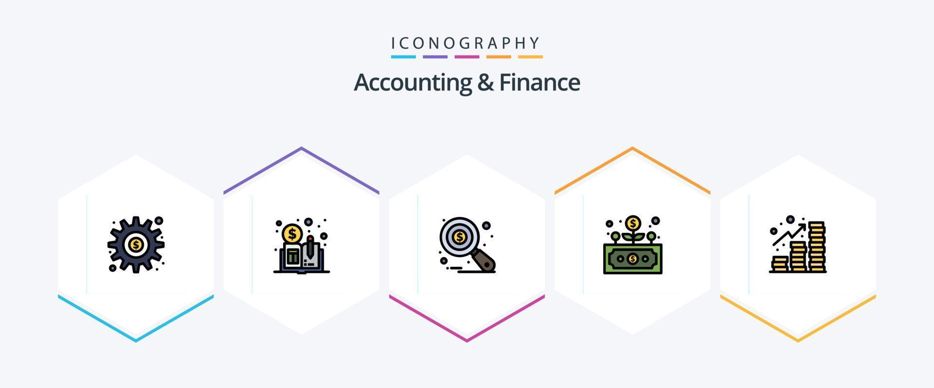 accounting en financiën 25 gevulde lijn icoon pak inclusief winst. groeien. Onderzoek. financiën. bedrijf vector