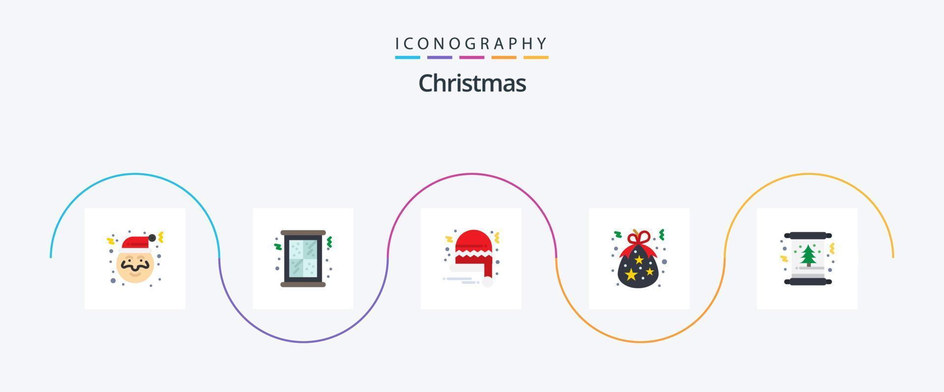 Kerstmis vlak 5 icoon pak inclusief uitnodiging. kaart. de kerstman. vakantie. Kerstmis vector