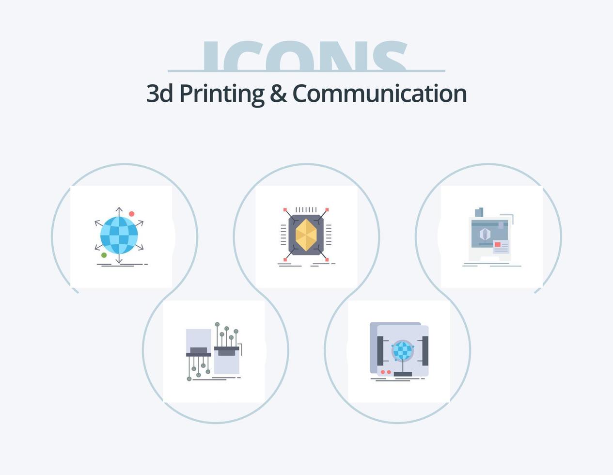 3d het drukken en communicatie vlak icoon pak 5 icoon ontwerp. snel. voorwerp. scannen. web. netto vector