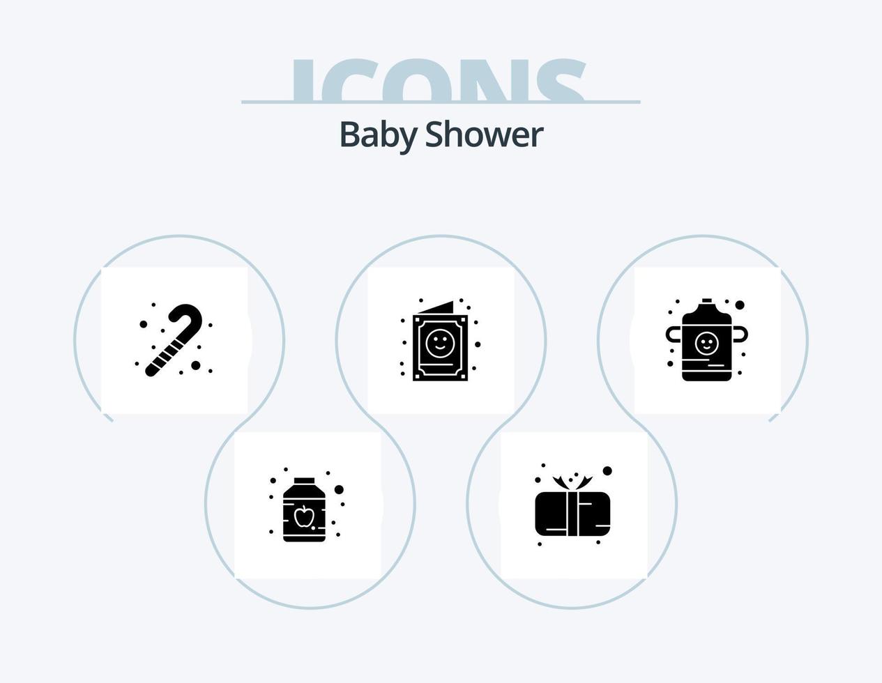 baby douche glyph icoon pak 5 icoon ontwerp. fles. kind. snoep riet. uitnodiging. kind vector