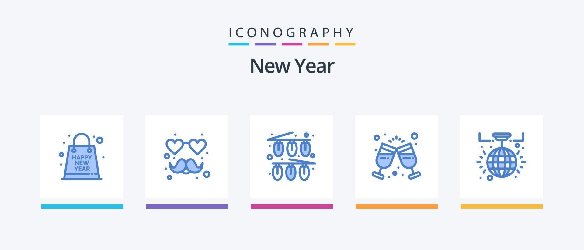 nieuw jaar blauw 5 icoon pak inclusief nieuw jaar. feest. viering. drankje. wijn. creatief pictogrammen ontwerp vector