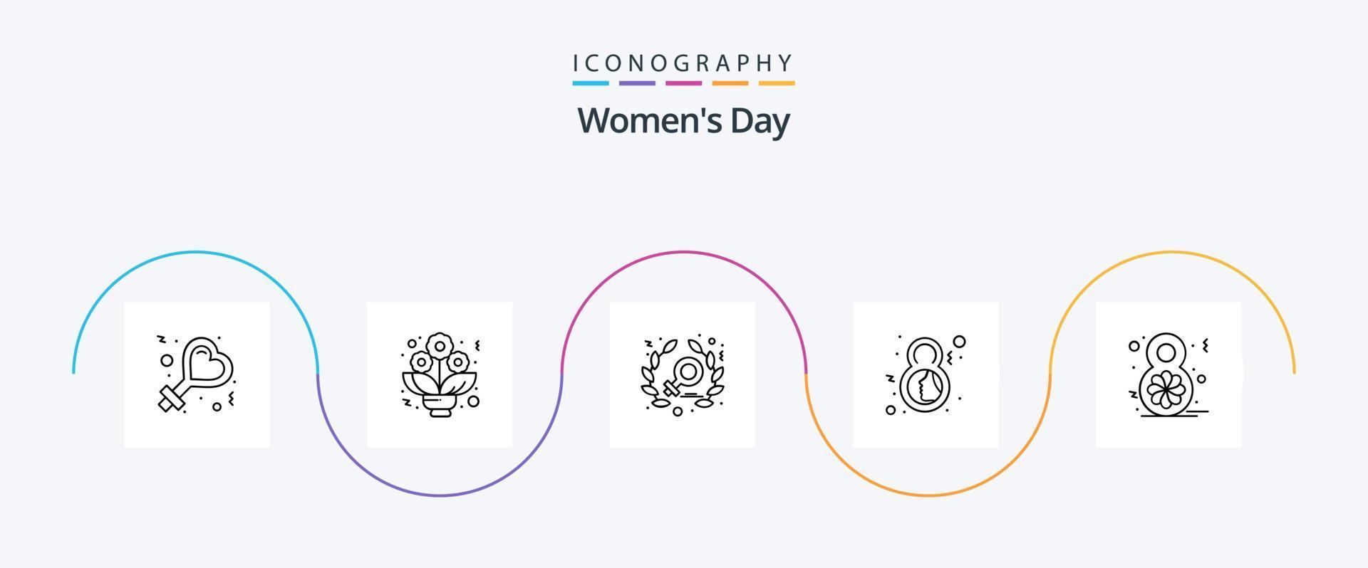 vrouwen dag lijn 5 icoon pak inclusief vieren. bloem. Dames. acht. symbool vector