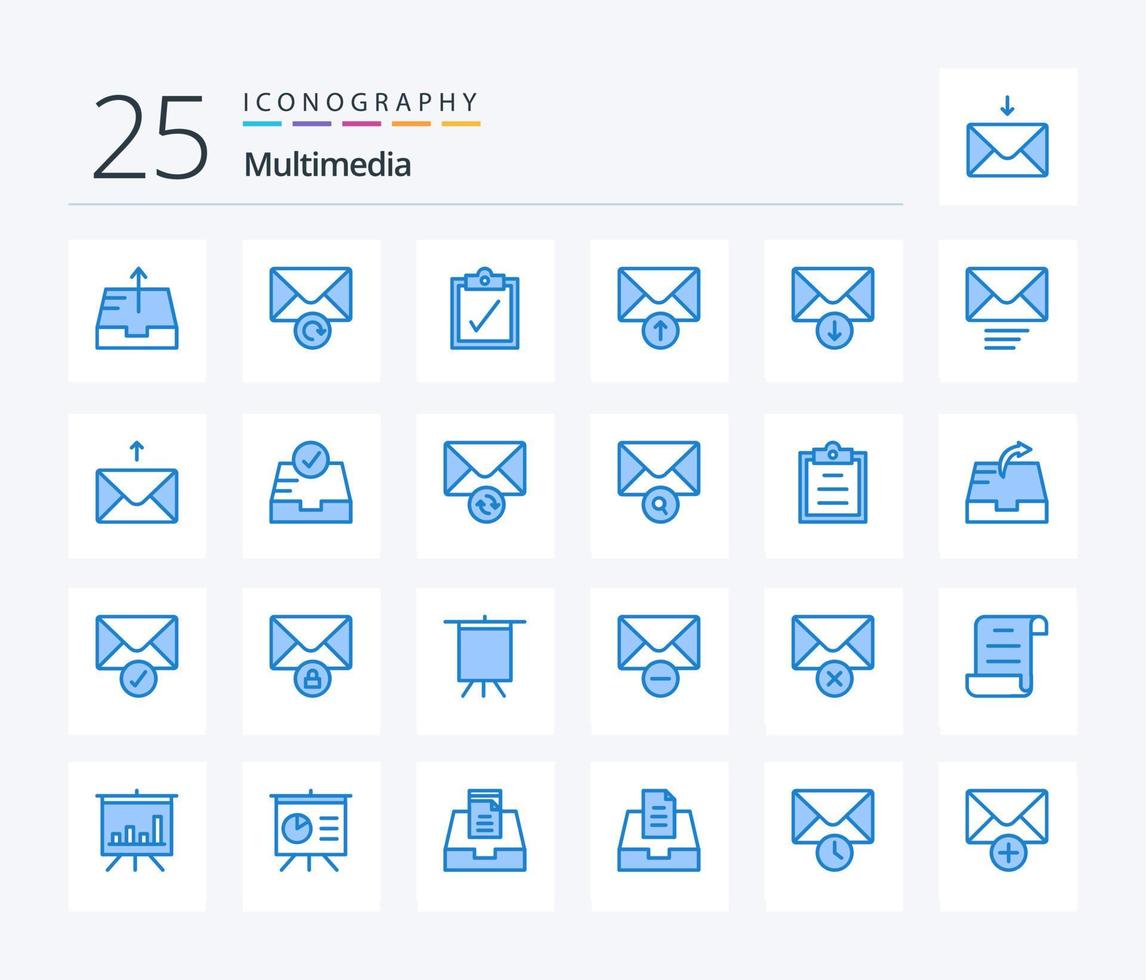 multimedia 25 blauw kleur icoon pak inclusief mail. postvak IN. mail. controleren. bericht vector