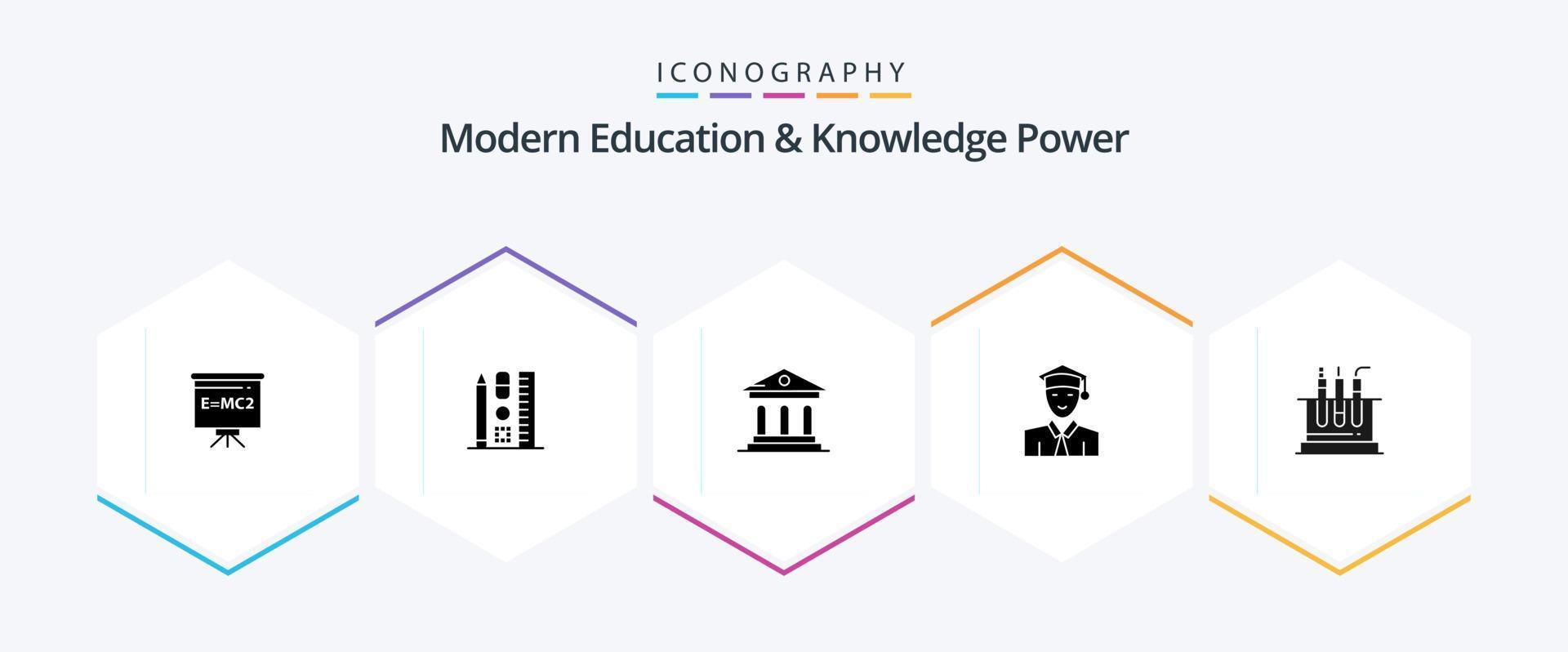 modern onderwijs en kennis macht 25 glyph icoon pak inclusief testen. aan het leren. Universiteit. afstuderen. leerling vector