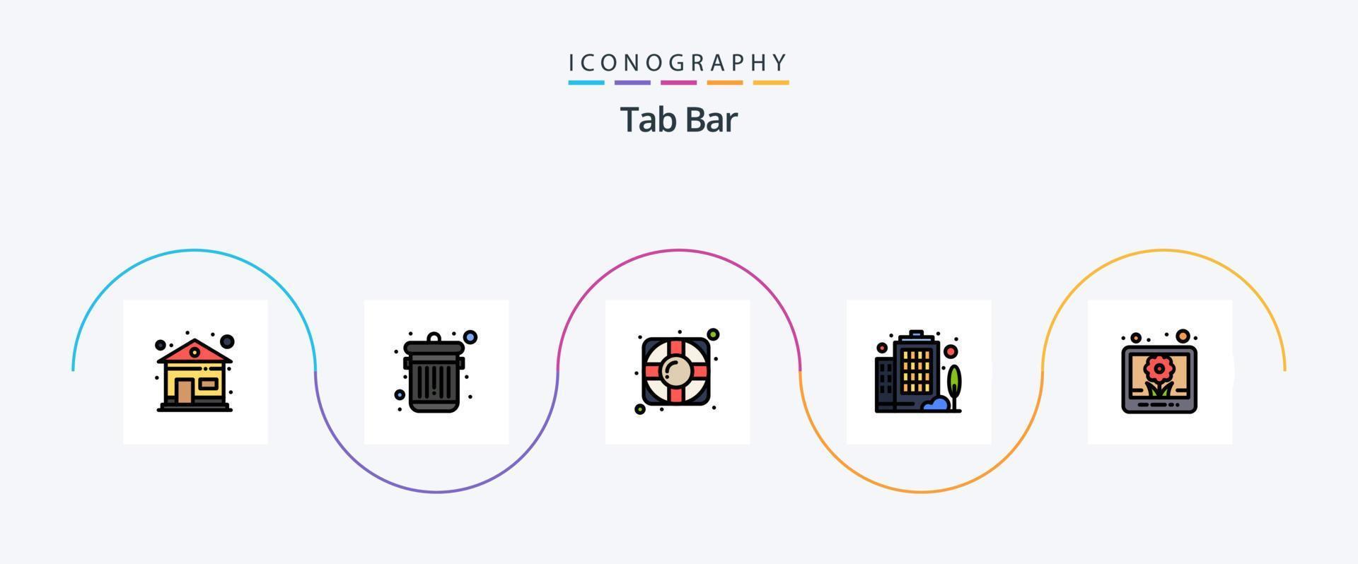 tab bar lijn gevulde vlak 5 icoon pak inclusief . steun. afbeeldingen. beeld vector