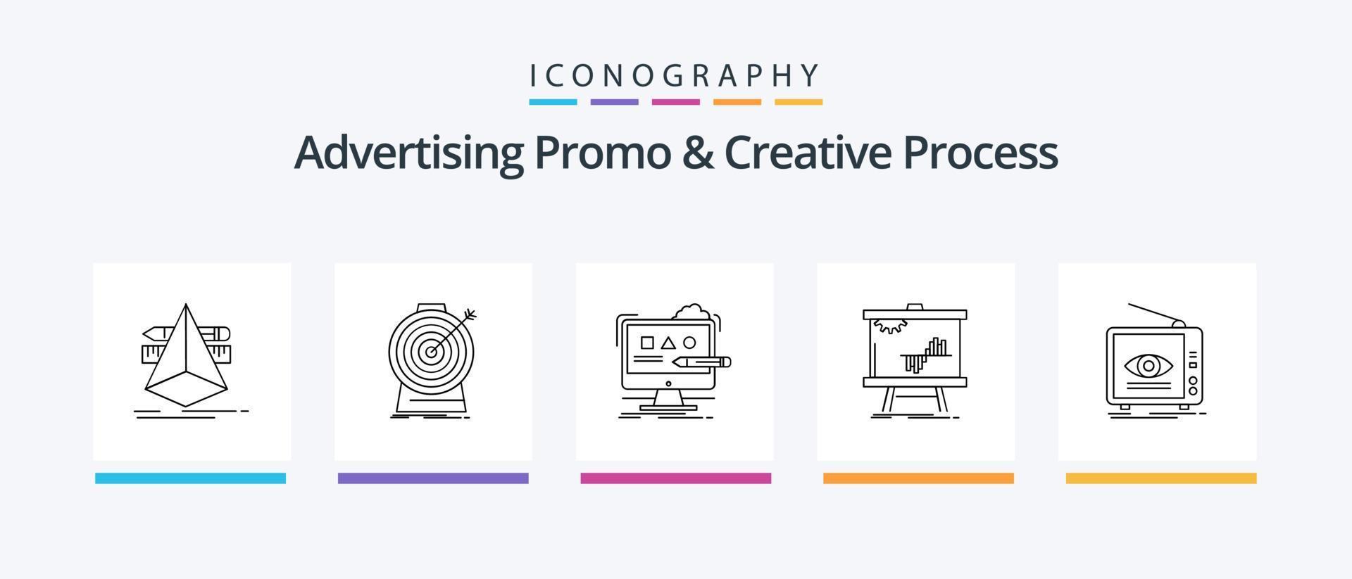 reclame promo en creatief werkwijze lijn 5 icoon pak inclusief bedrijf. doelwit. pakket. set. doel. creatief pictogrammen ontwerp vector