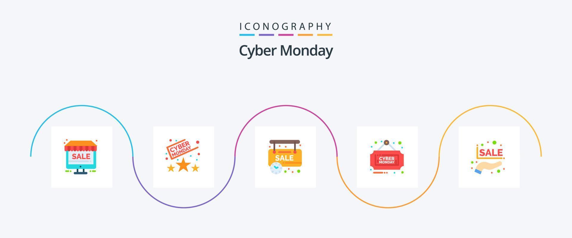 cyber maandag vlak 5 icoon pak inclusief hand. uitverkoop. beperkt. maandag. bord vector