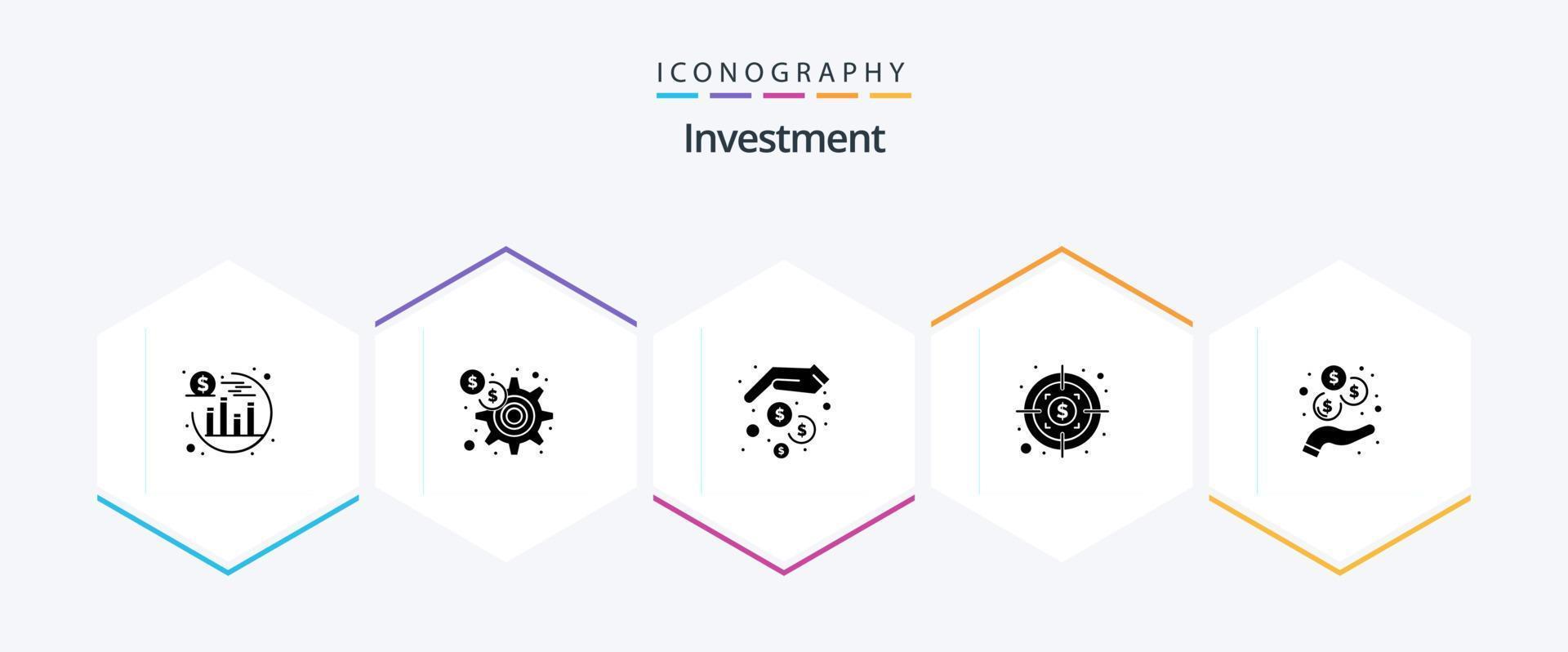 investering 25 glyph icoon pak inclusief . investering. handen. inkomen. investering vector