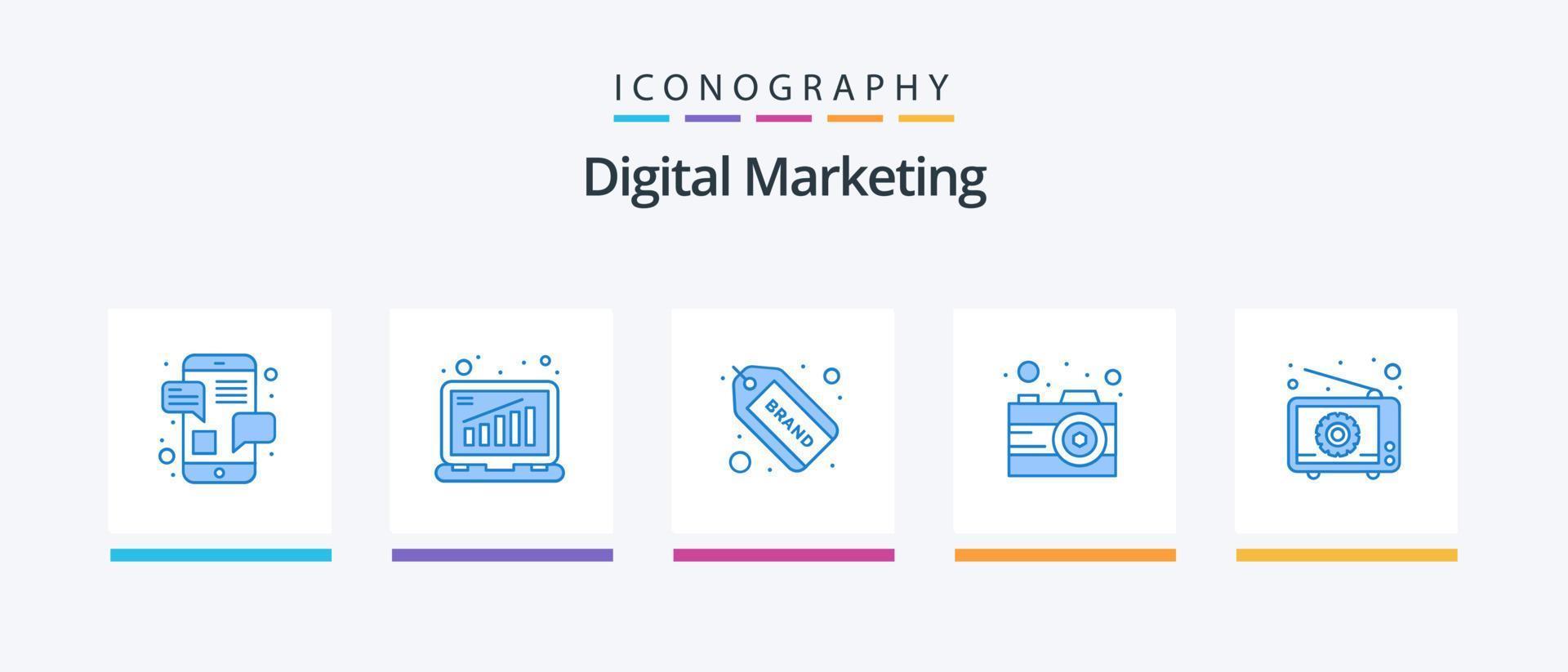 digitaal afzet blauw 5 icoon pak inclusief apparaat. handel. merk. marketing. bedrijf. creatief pictogrammen ontwerp vector