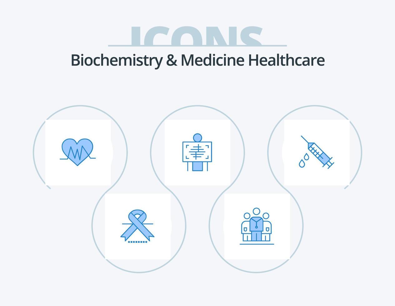 biochemie en geneeskunde gezondheidszorg blauw icoon pak 5 icoon ontwerp. dope. radiologie. medisch. ziekenhuis. x-ray vector