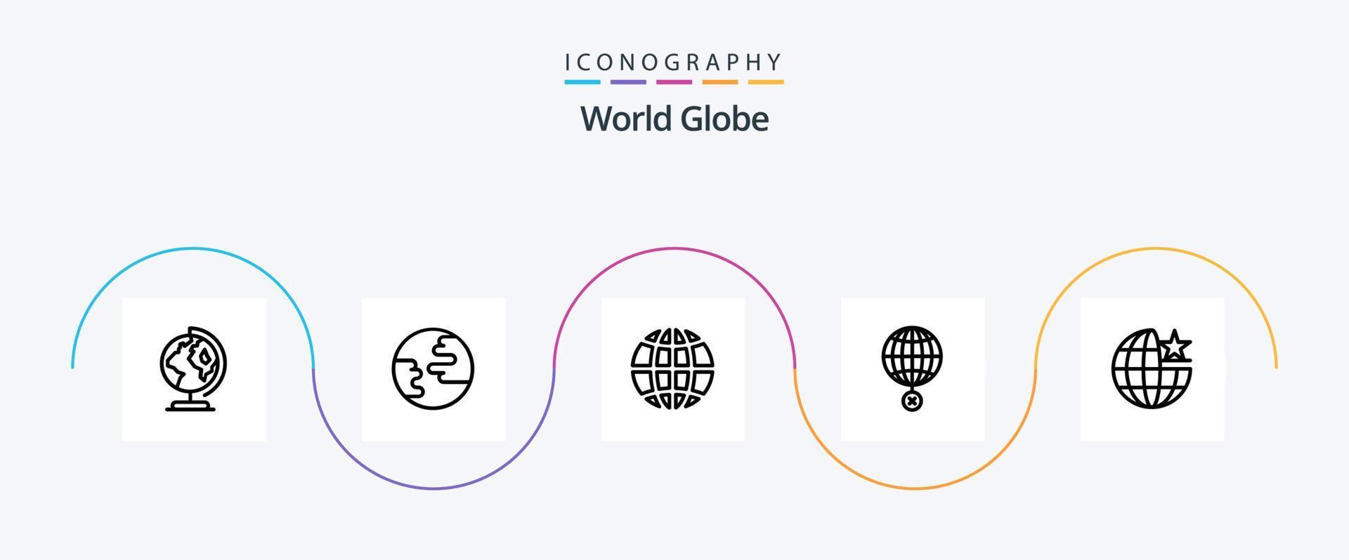 wereldbol lijn 5 icoon pak inclusief wereldbol. kroos. globaal. internetten. globaal vector