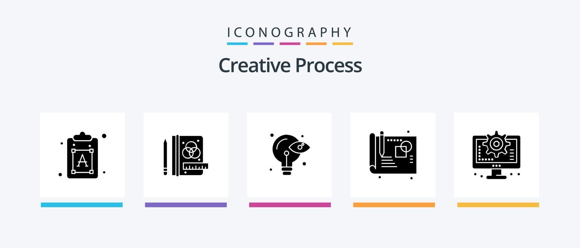 creatief werkwijze glyph 5 icoon pak inclusief instelling. koppel. werkwijze. computer. werkwijze. creatief pictogrammen ontwerp vector