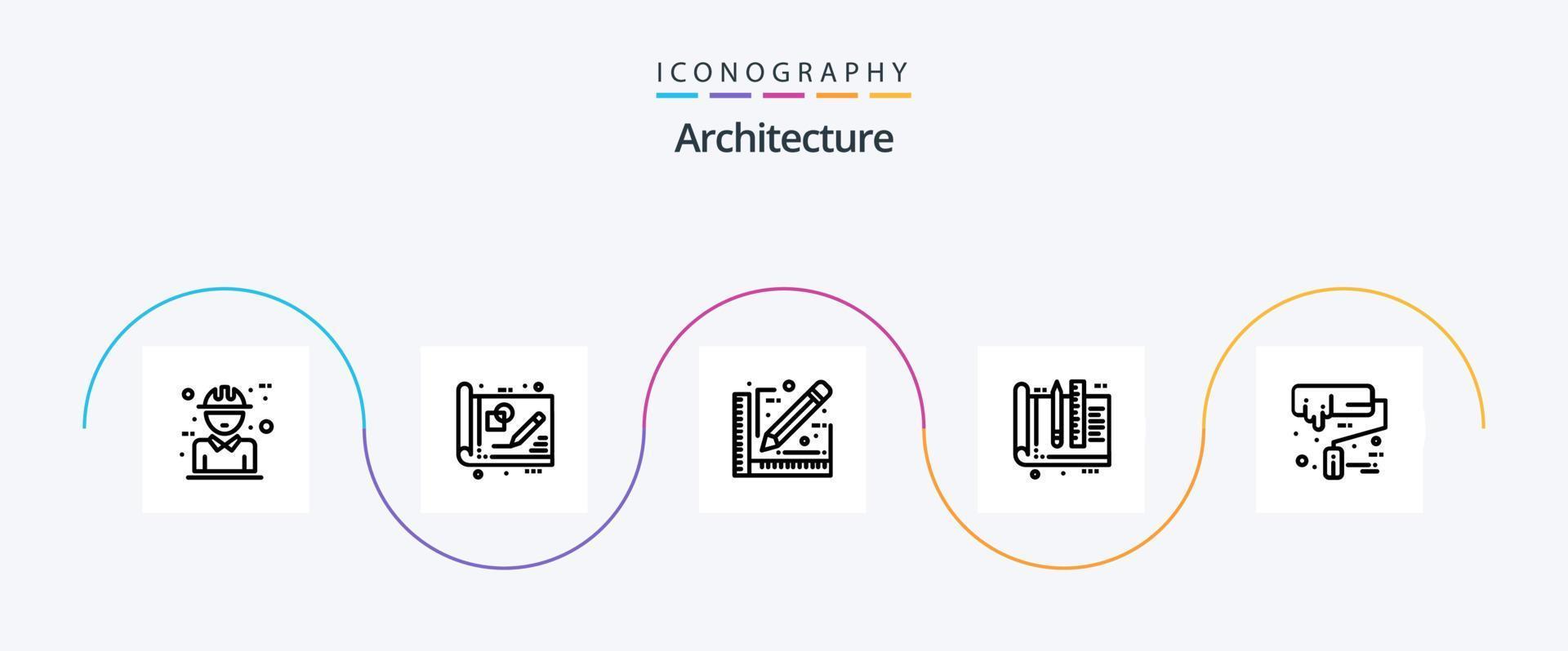 architectuur lijn 5 icoon pak inclusief heerser. ontwerp. tekening. architect. document vector