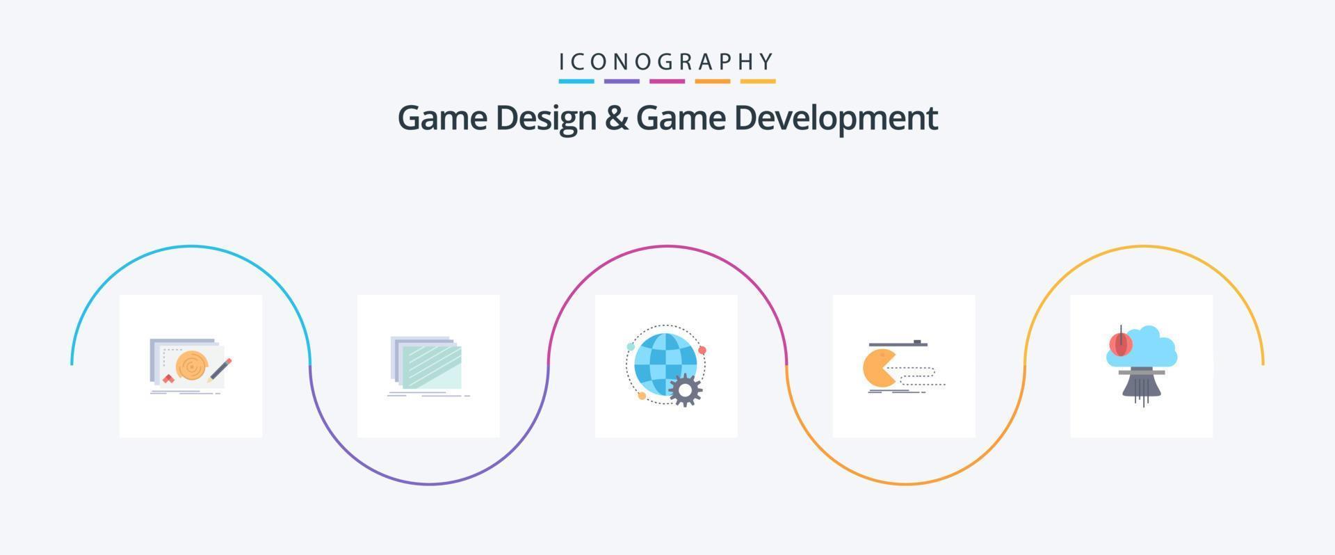 spel ontwerp en spel ontwikkeling vlak 5 icoon pak inclusief spel. karakter. textuur. vermenigvuldigen. wereld vector