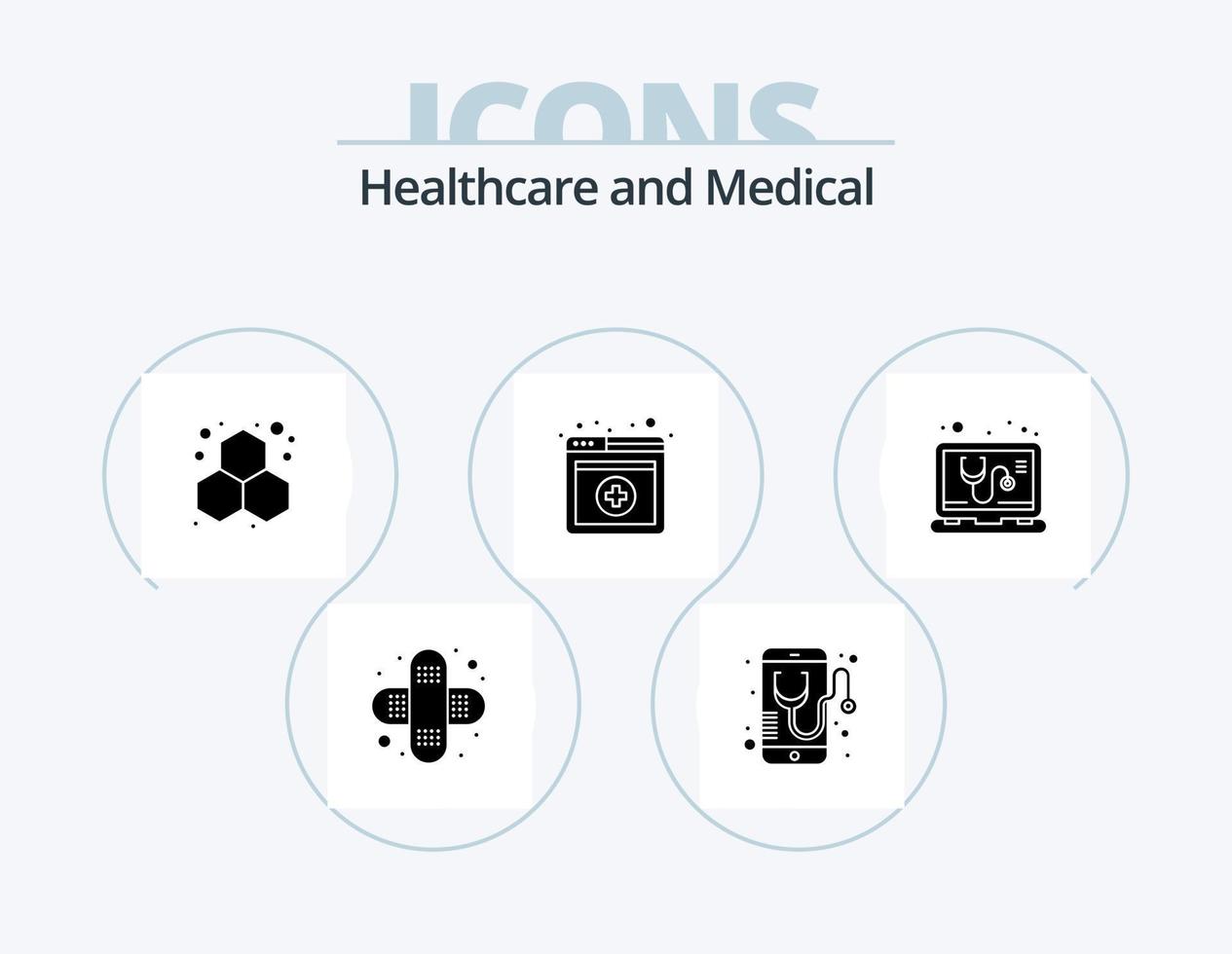 medisch glyph icoon pak 5 icoon ontwerp. online. controleren. chemie. Diensten. medisch vector