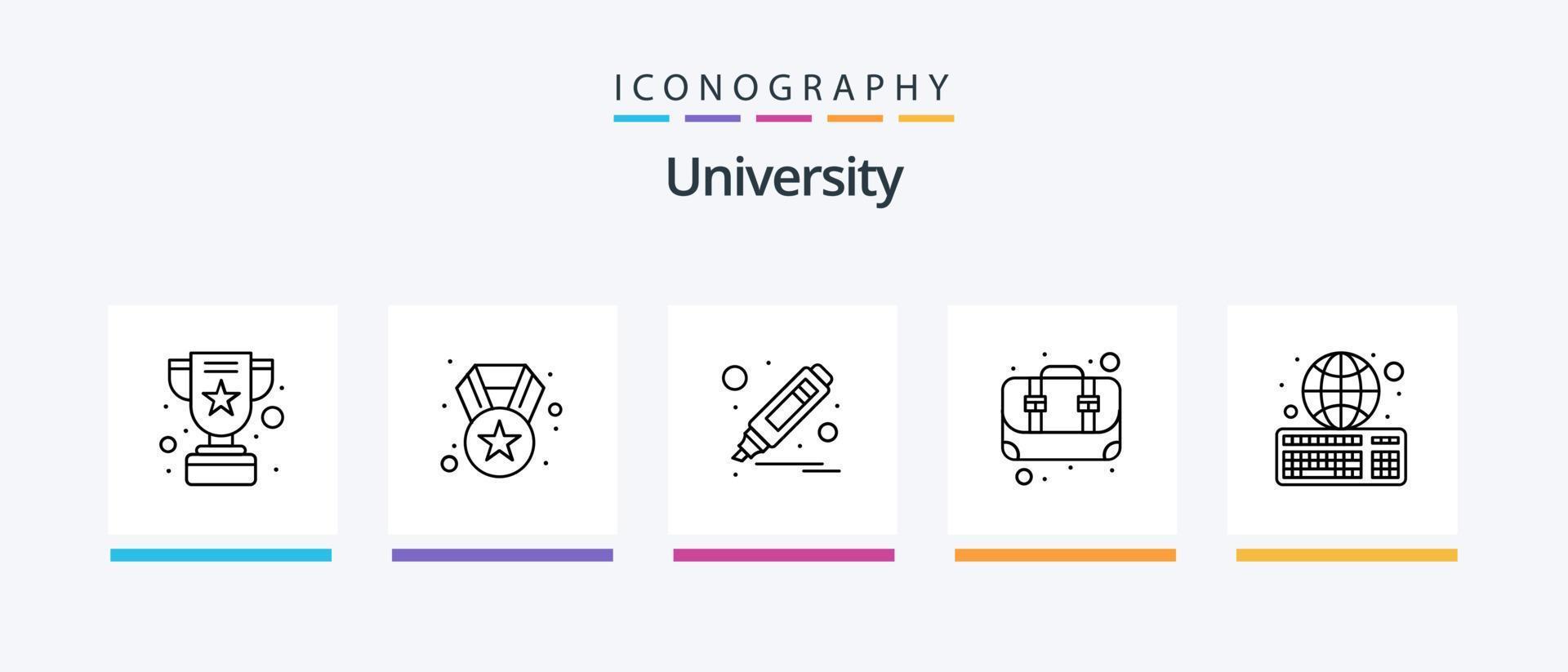 Universiteit lijn 5 icoon pak inclusief hulpmiddelen. leerling. alert. school. doos. creatief pictogrammen ontwerp vector