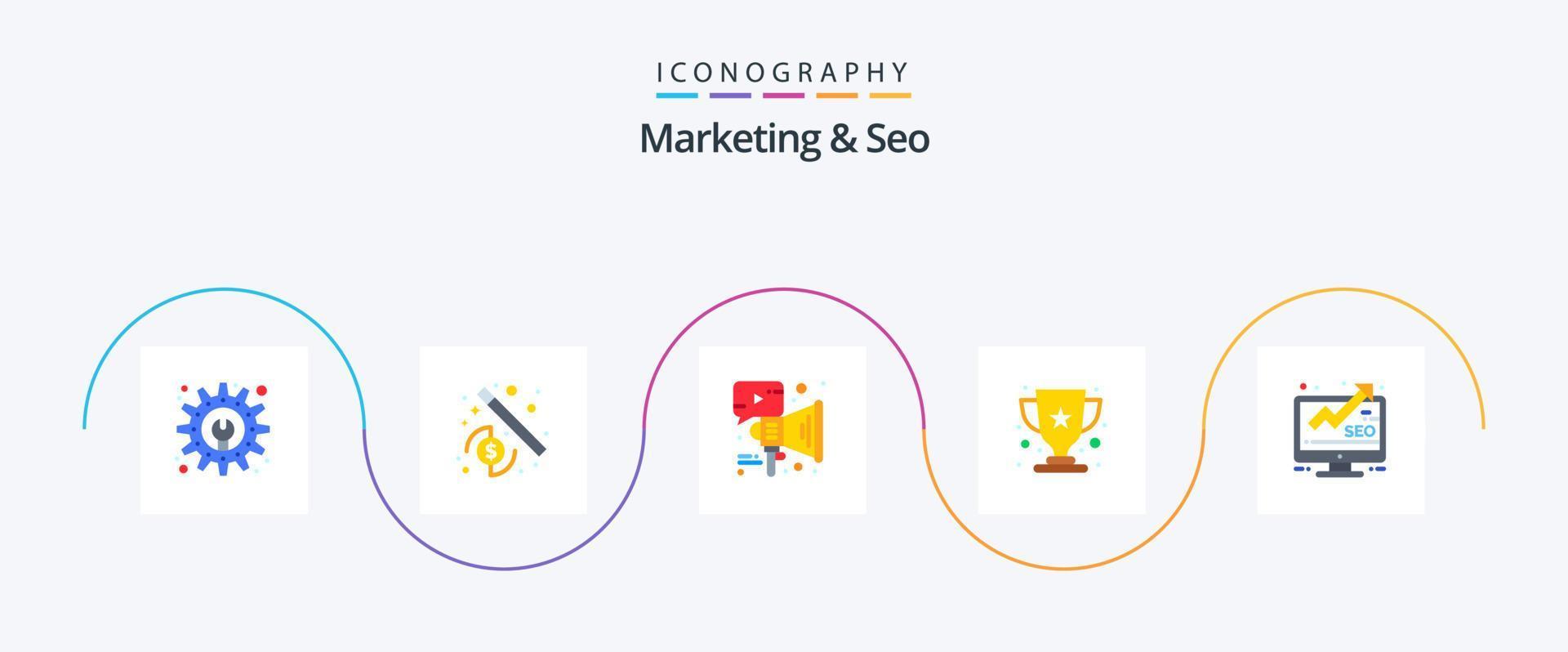 afzet en seo vlak 5 icoon pak inclusief seo. marketing. megafoon. analyse. winnaar vector