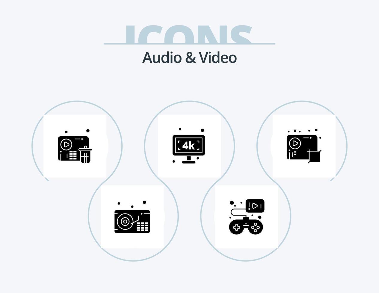 audio en video glyph icoon pak 5 icoon ontwerp. media. geluid. mislukking. TV k. slim TV vector