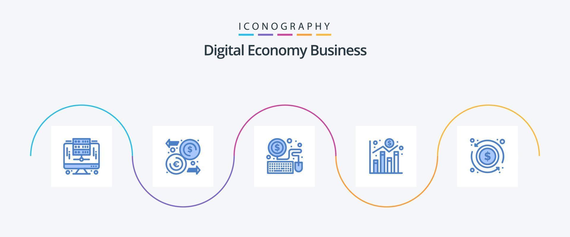 digitaal economie bedrijf blauw 5 icoon pak inclusief aandelenbeurs. pijl. muis. economie. tabel vector