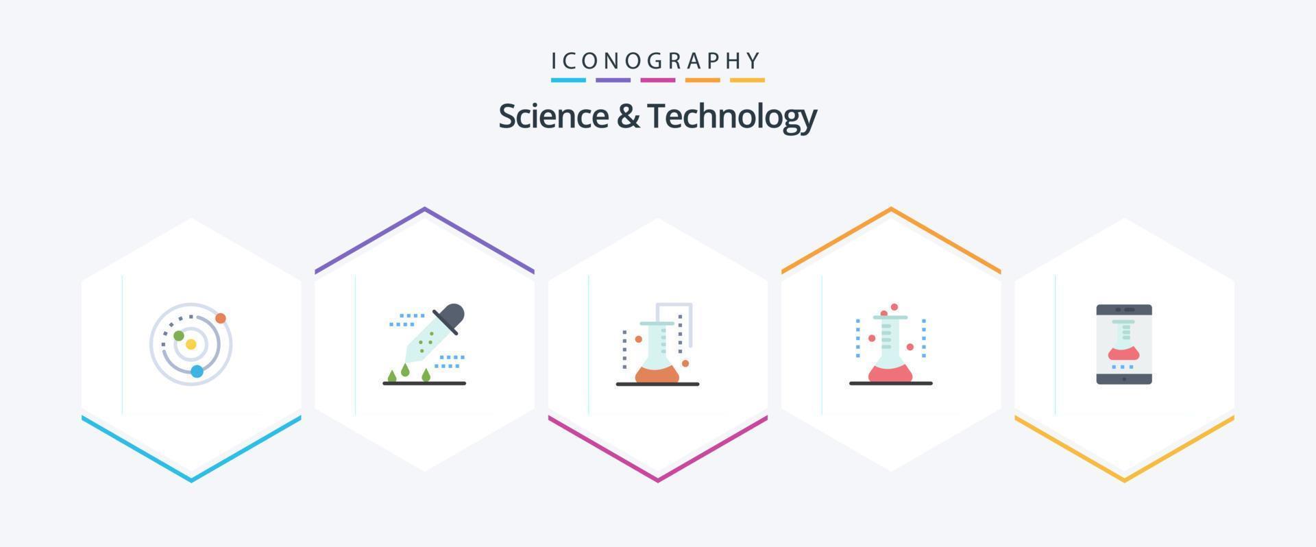 wetenschap en technologie 25 vlak icoon pak inclusief laboratorium fles. chemisch fles. pipet druppelaar. wetenschappelijk Onderzoek. wetenschap laboratorium vector