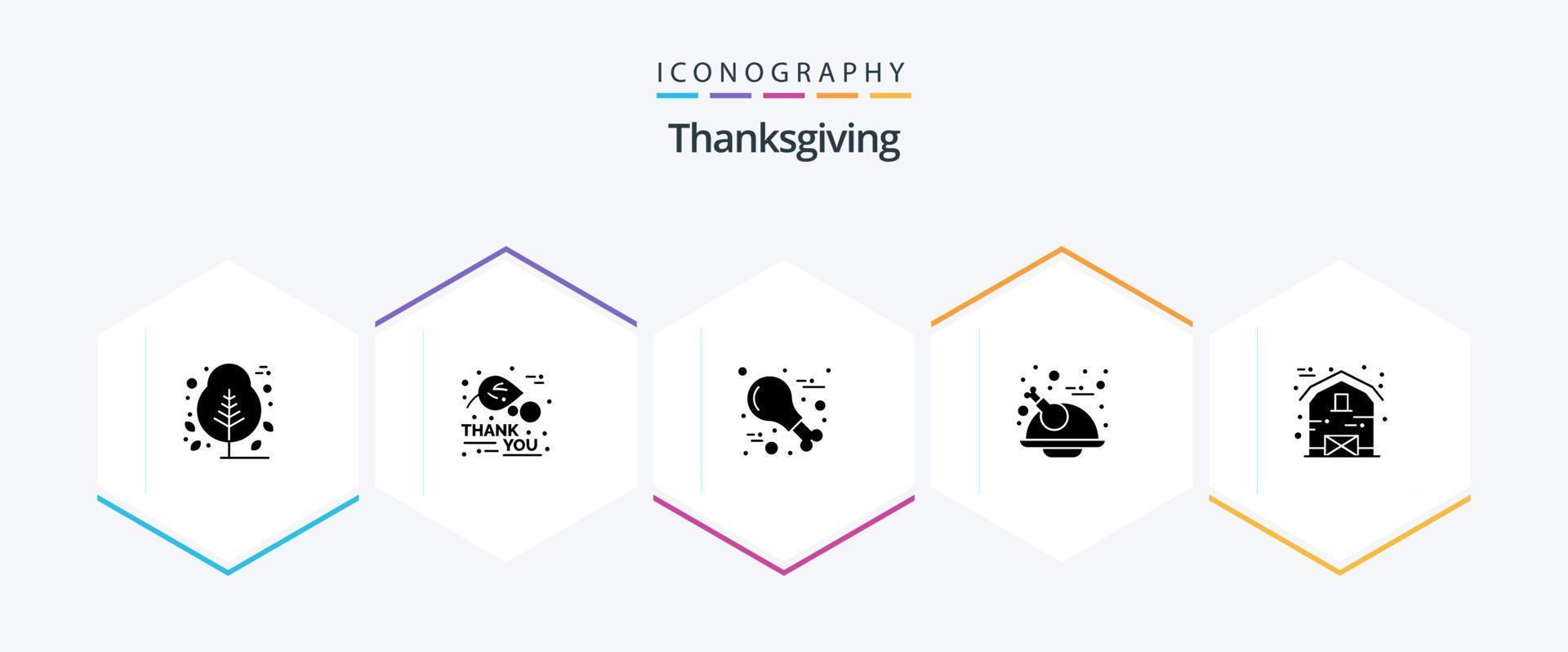 dankzegging 25 glyph icoon pak inclusief boerderij. kip. voedsel. kalkoen. vakantie vector