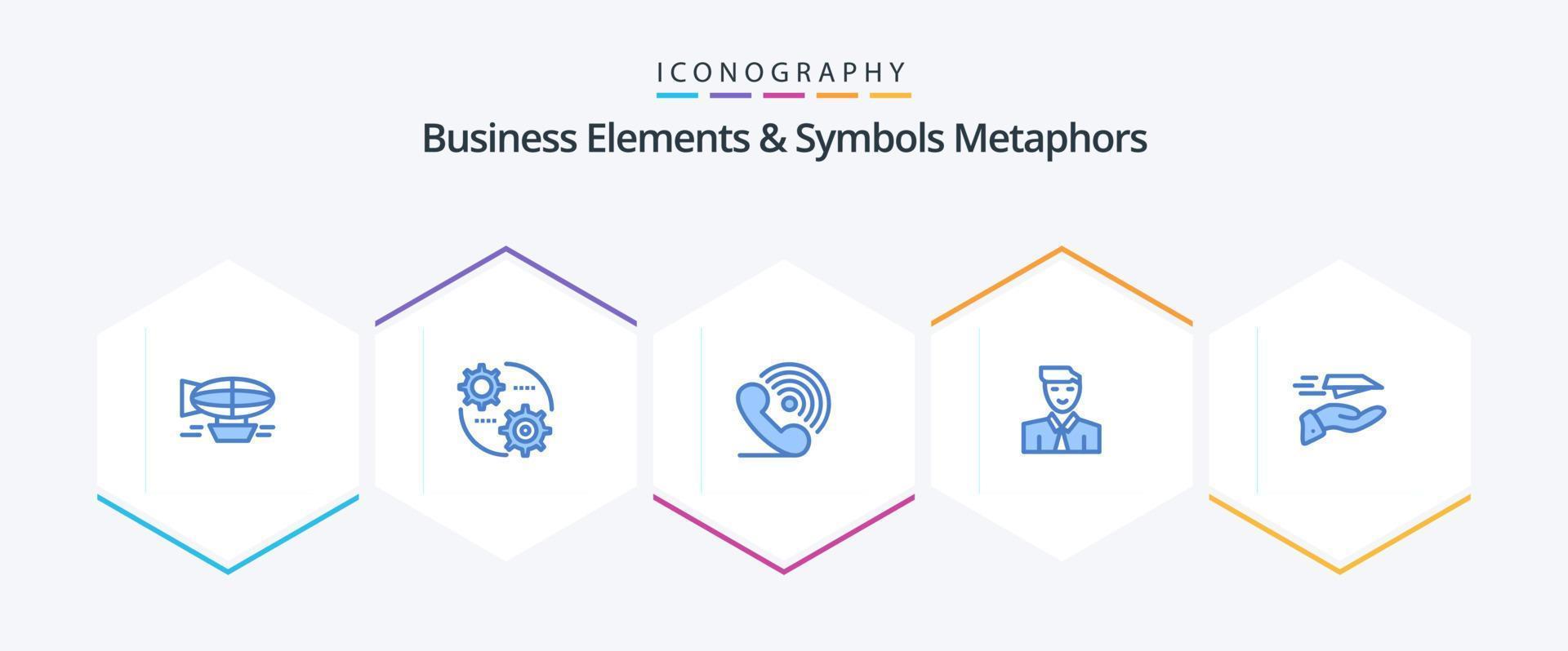 bedrijf elementen en symbolen metaforen 25 blauw icoon pak inclusief leerling. Mens. versnelling. signalen. ontvanger vector
