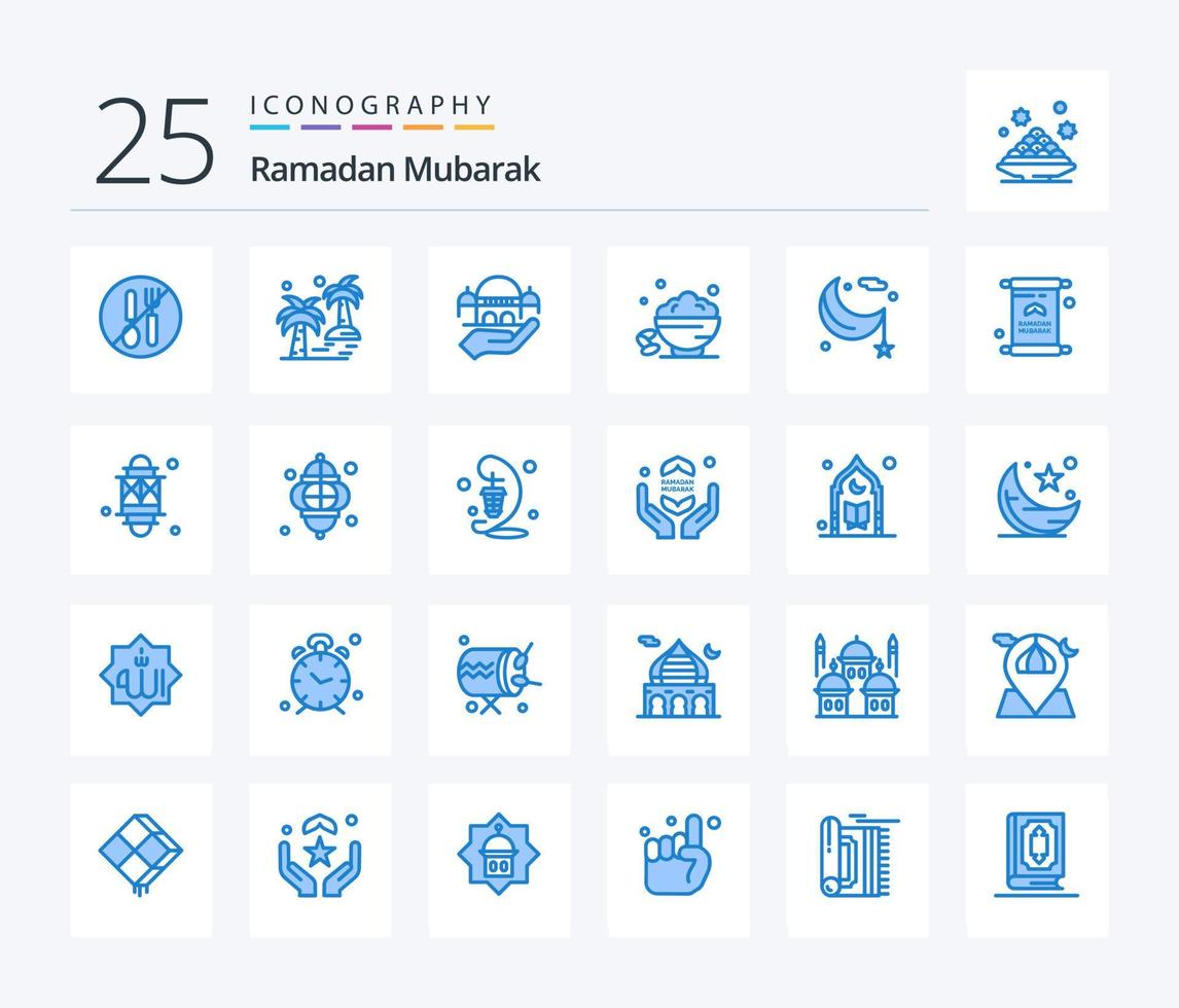 Ramadan 25 blauw kleur icoon pak inclusief snel. datum. strand. gerecht. liefdadigheid vector