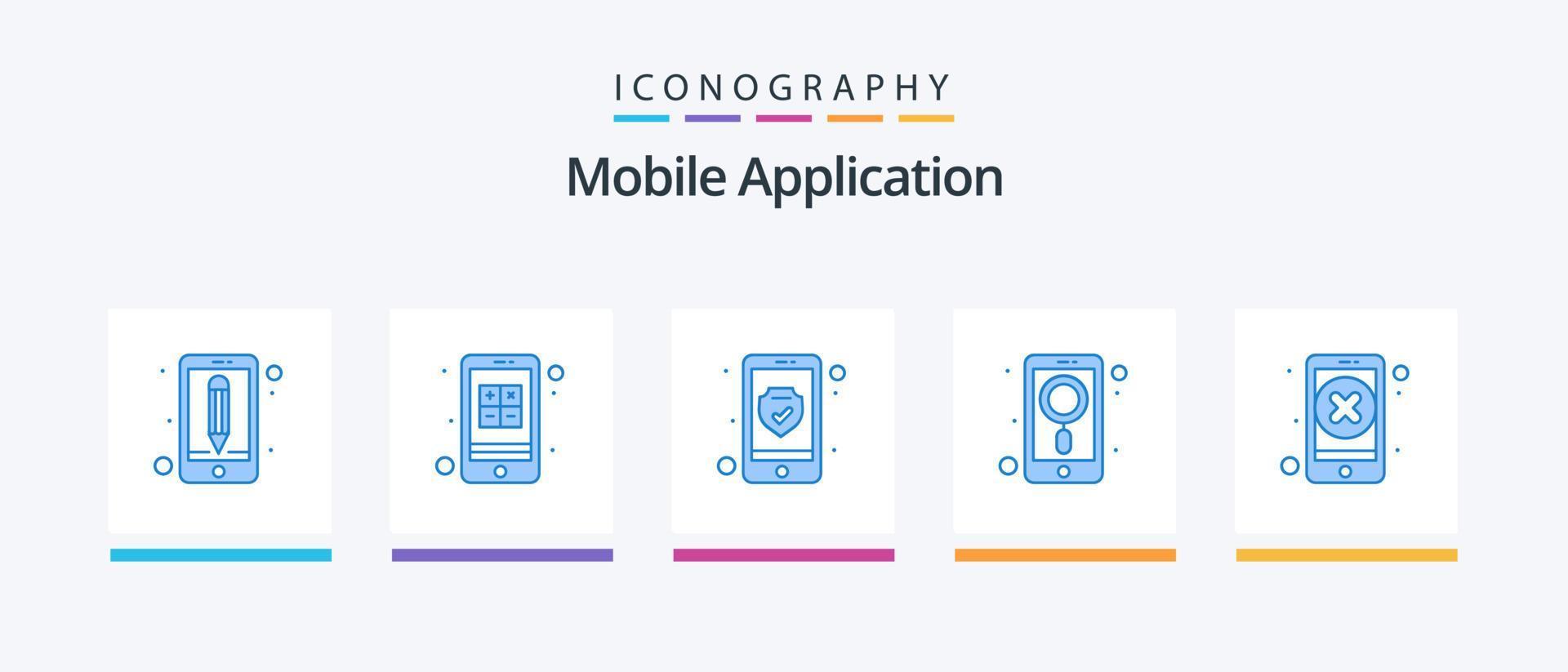 mobiel toepassing blauw 5 icoon pak inclusief kruis. sollicitatie. gegevens. zoeken. app. creatief pictogrammen ontwerp vector
