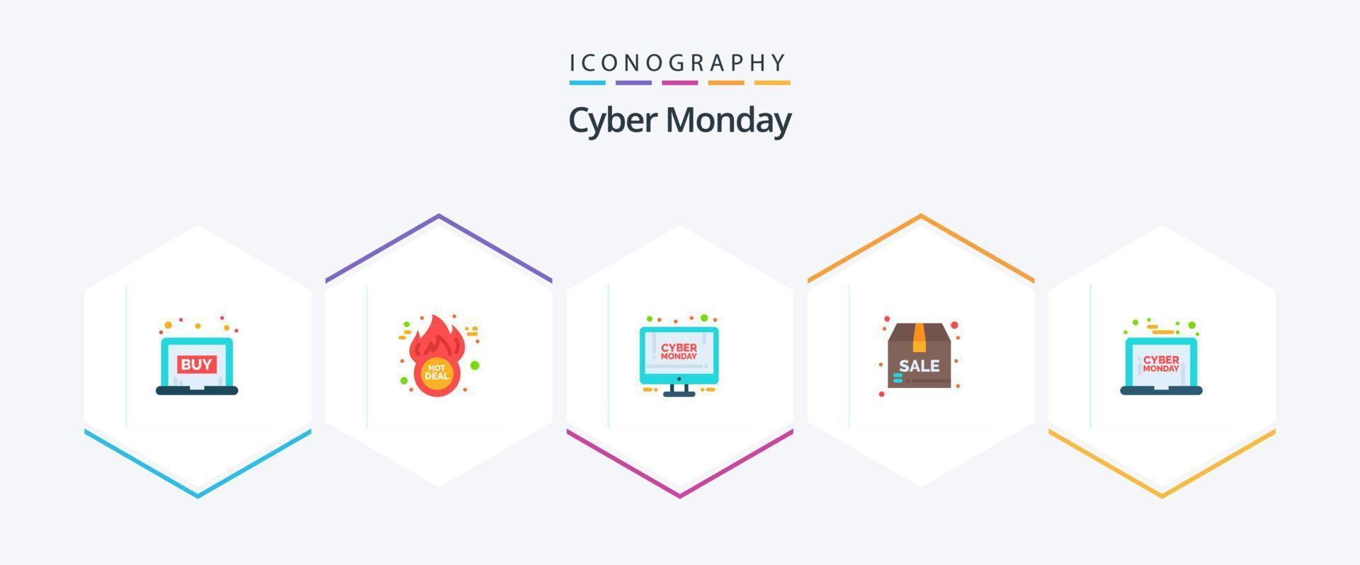 cyber maandag 25 vlak icoon pak inclusief uitverkoop. korting. online winkel. uitverkoop. pakket vector