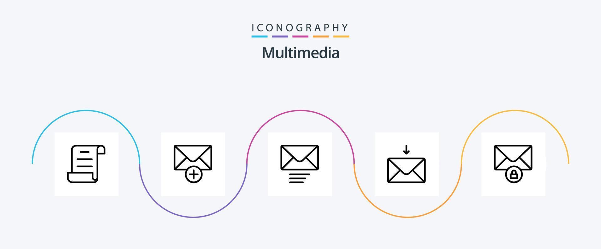 multimedia lijn 5 icoon pak inclusief . versturen. privaat. mail vector