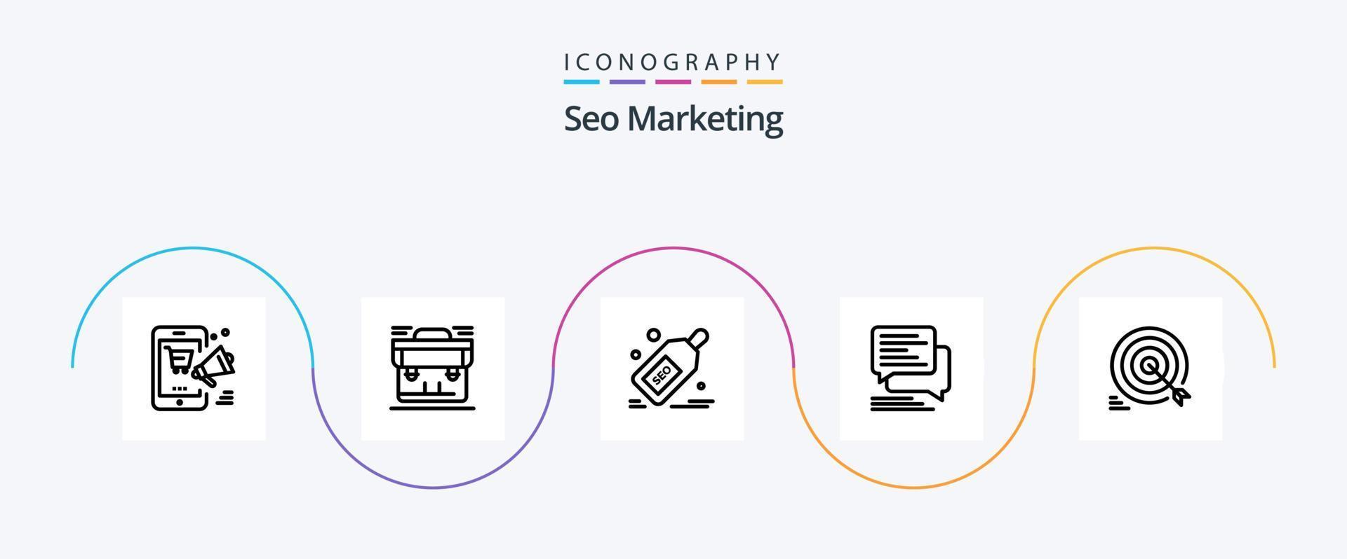 seo afzet lijn 5 icoon pak inclusief berichten. chatten. aktentas. bieden. label vector