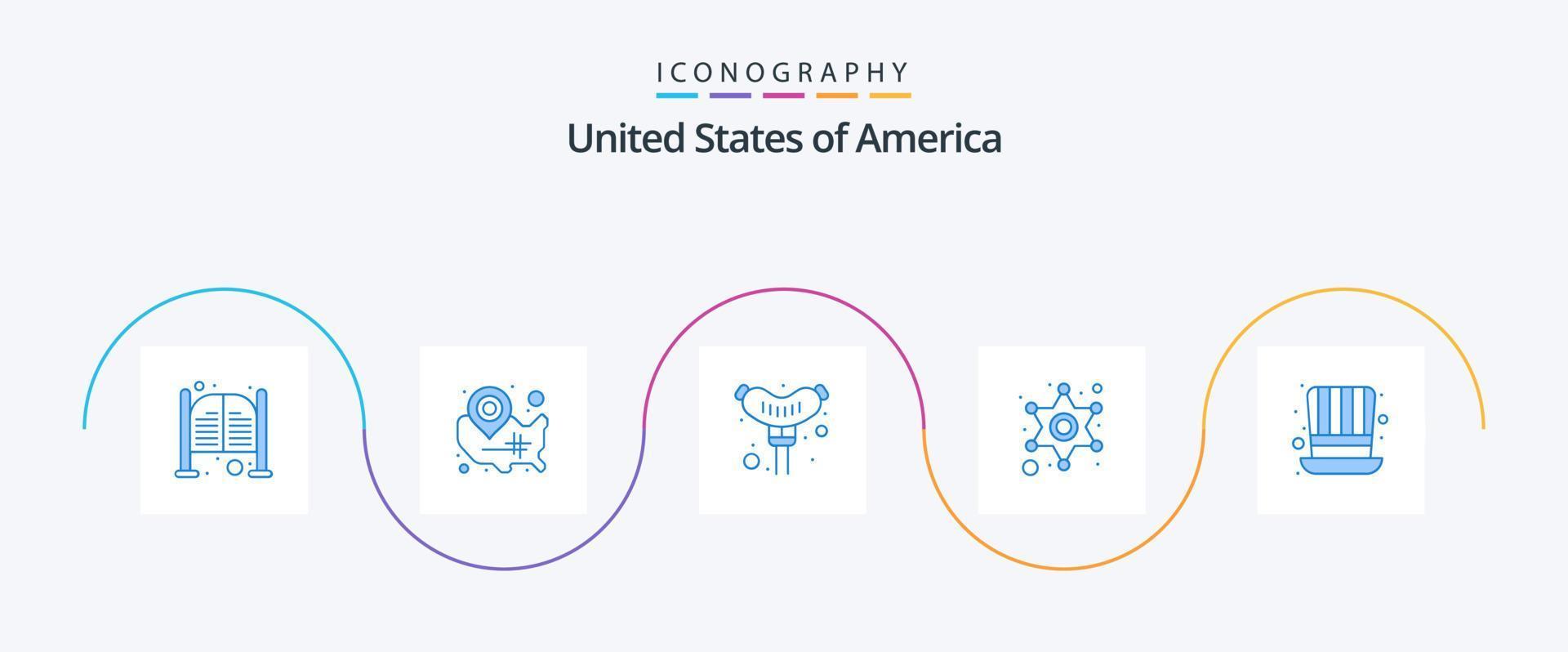 Verenigde Staten van Amerika blauw 5 icoon pak inclusief dag. ster. Wisconsin. politie. worst vector