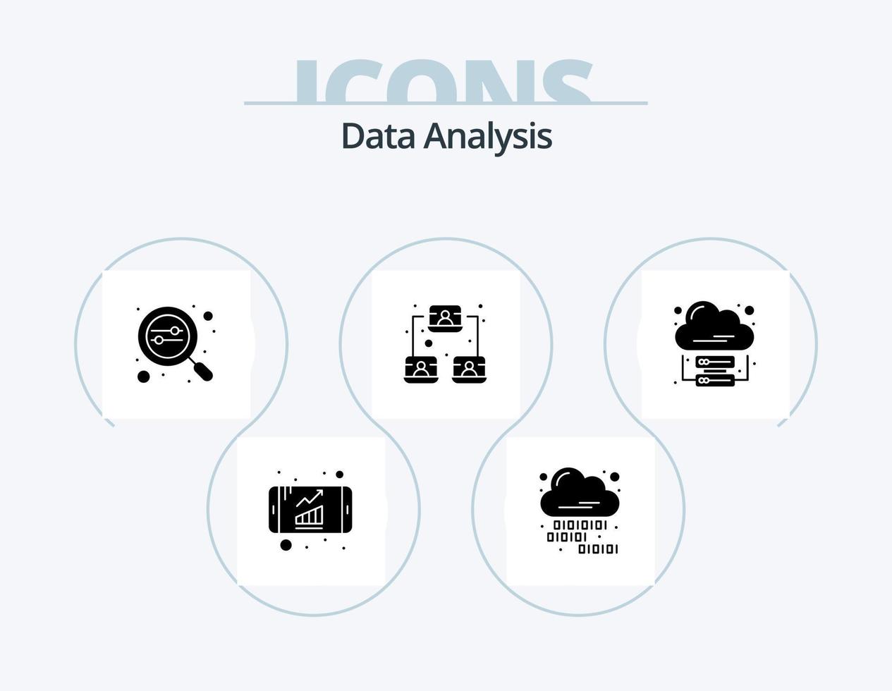 gegevens analyse glyph icoon pak 5 icoon ontwerp. analyses. profiel. zoeken. netwerk. web vector