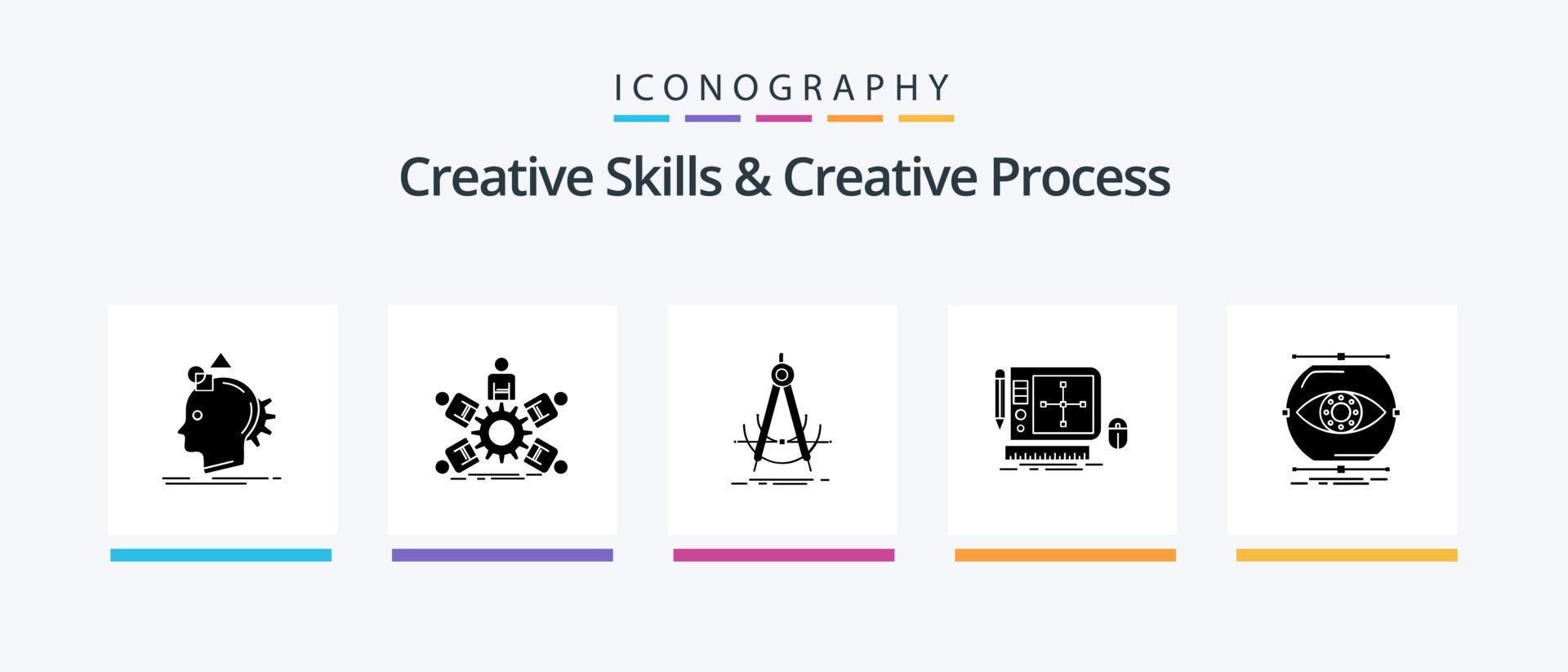 creatief vaardigheden en creatief werkwijze glyph 5 icoon pak inclusief hulpmiddel. ontwerp. bedrijf. meting. geometrie. creatief pictogrammen ontwerp vector