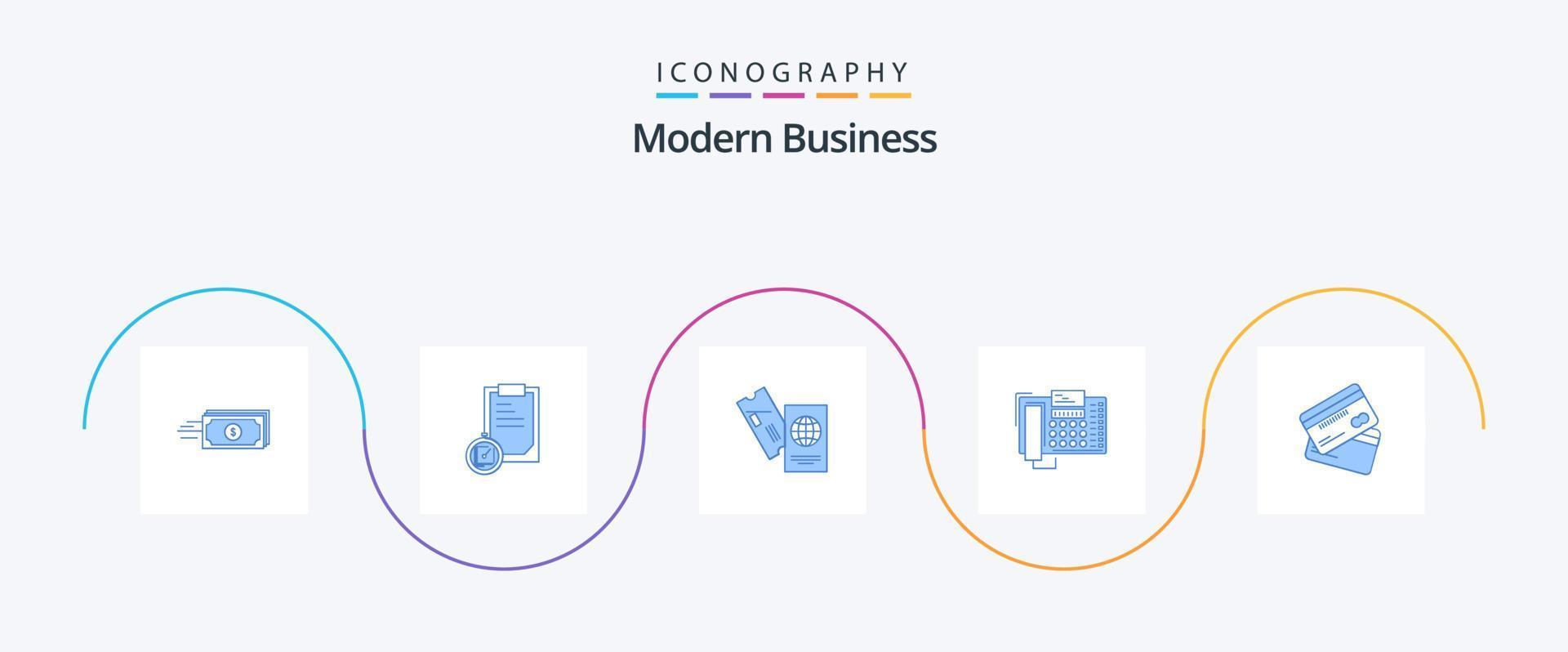 modern bedrijf blauw 5 icoon pak inclusief telefoongesprek. bedrijf. tijd. telefoon. reizen vector