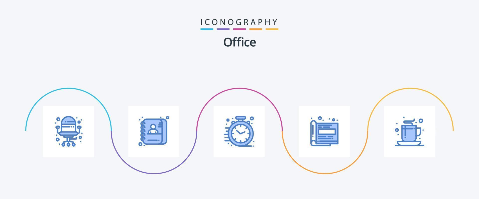 kantoor blauw 5 icoon pak inclusief kantoor. koffie. bedrijf. papier. tijdschrift vector