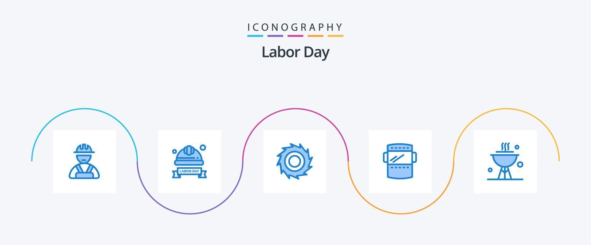 arbeid dag blauw 5 icoon pak inclusief koken. snijder. lassen. masker vector