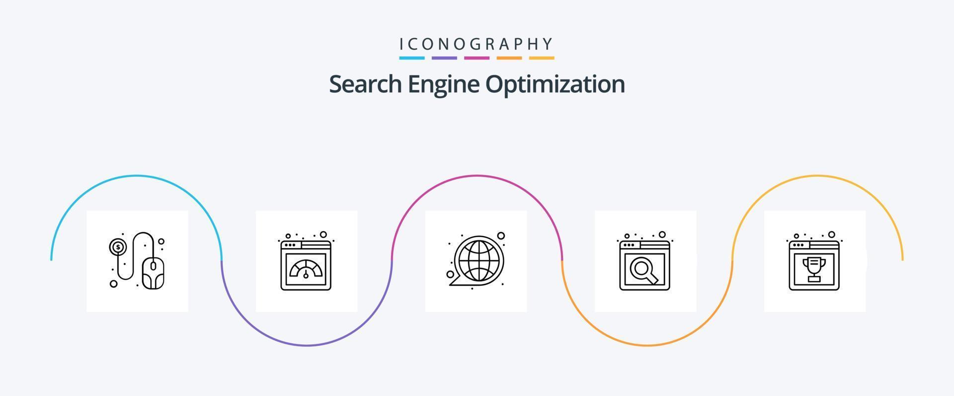 seo lijn 5 icoon pak inclusief . bladzijde kwaliteit. globaal. het beste website. zoeken vector