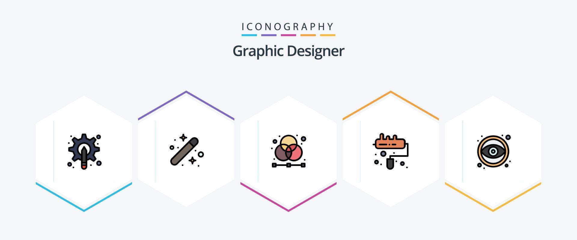 grafisch ontwerper 25 gevulde lijn icoon pak inclusief rol. borstel. grafisch. rooster. ontwerper vector