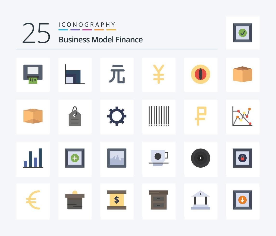 financiën 25 vlak kleur icoon pak inclusief doos. financiën. geld. munt. yen vector