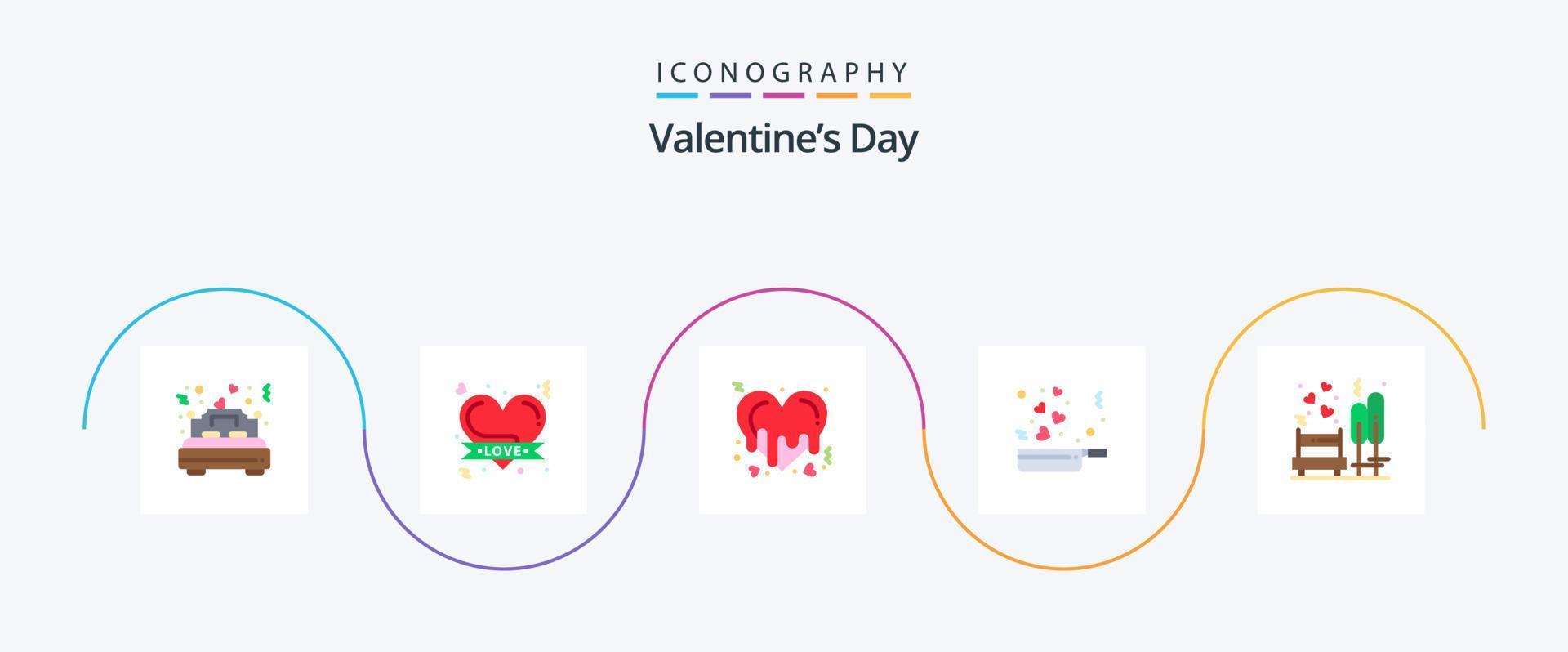 valentijnsdag dag vlak 5 icoon pak inclusief liefde. liefde. romantisch hart. voedsel. romance vector