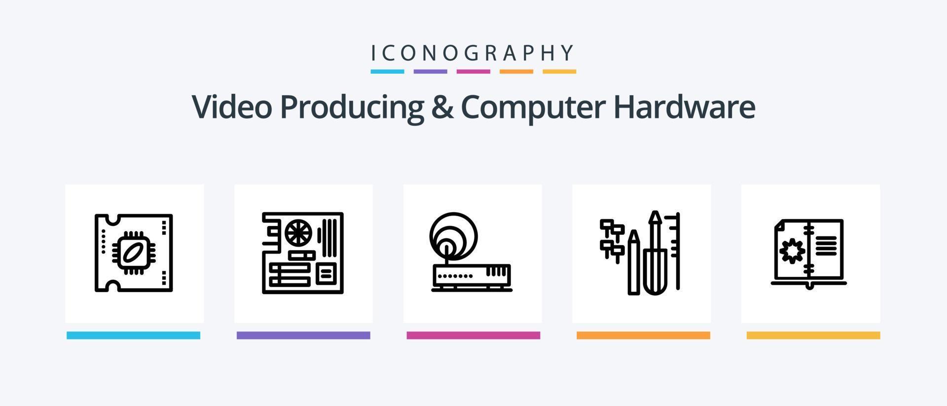 video produceren en computer hardware lijn 5 icoon pak inclusief compter. zwak. adapter. computer. kaarten. creatief pictogrammen ontwerp vector