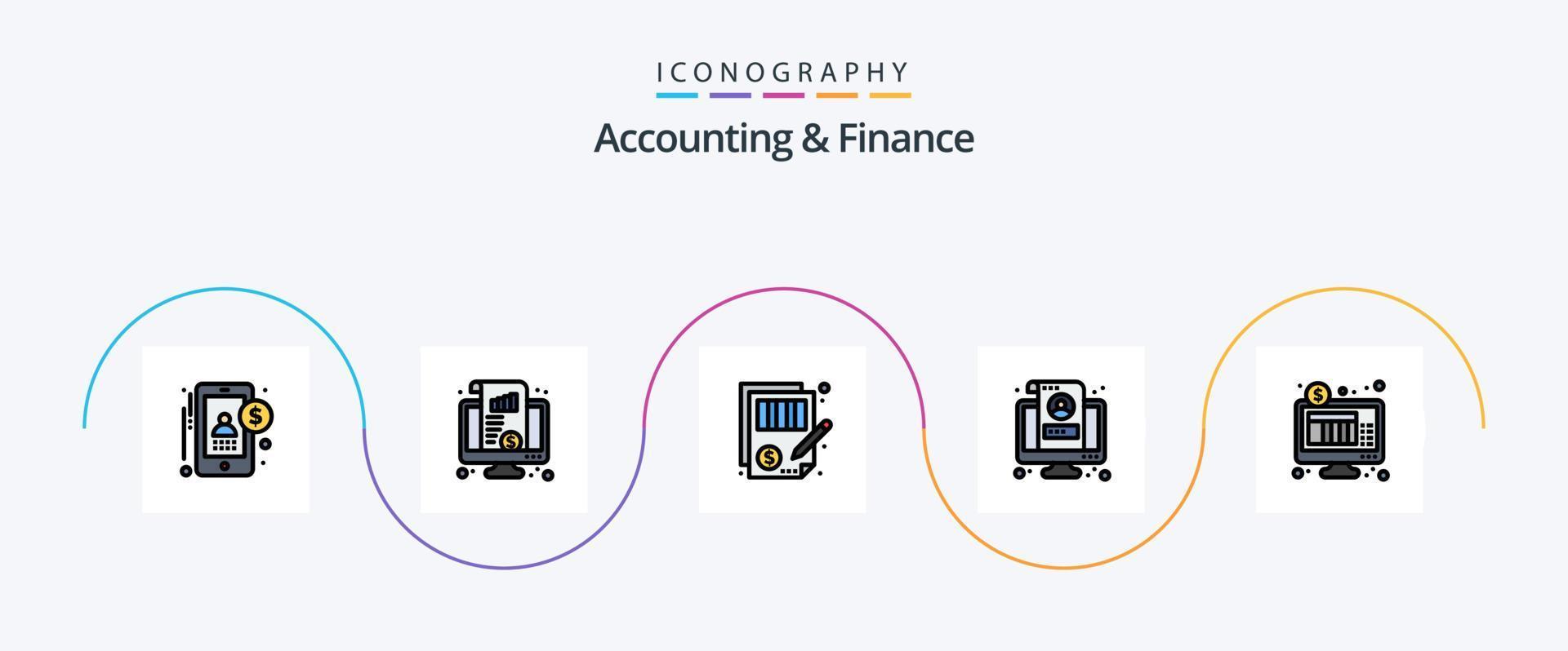 accounting en financiën lijn gevulde vlak 5 icoon pak inclusief scherm. lcd. geld. account. gerechtigheid vector