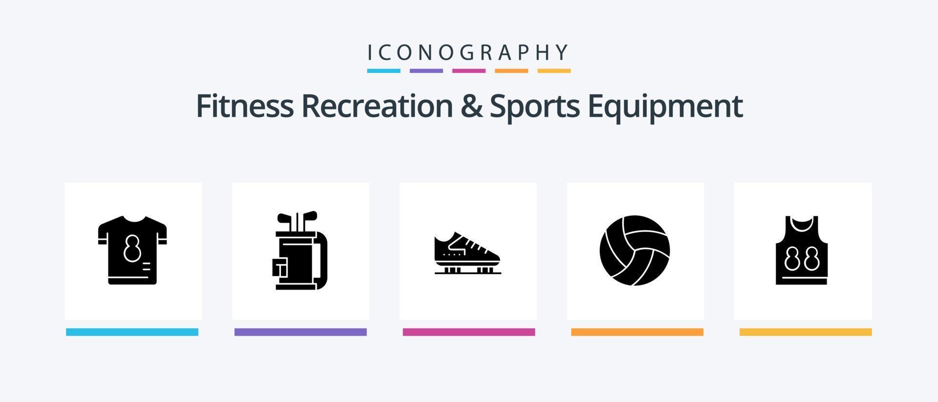 geschiktheid recreatie en sport- uitrusting glyph 5 icoon pak inclusief volleybal. bal. golf. het schaatsen. vleet. creatief pictogrammen ontwerp vector