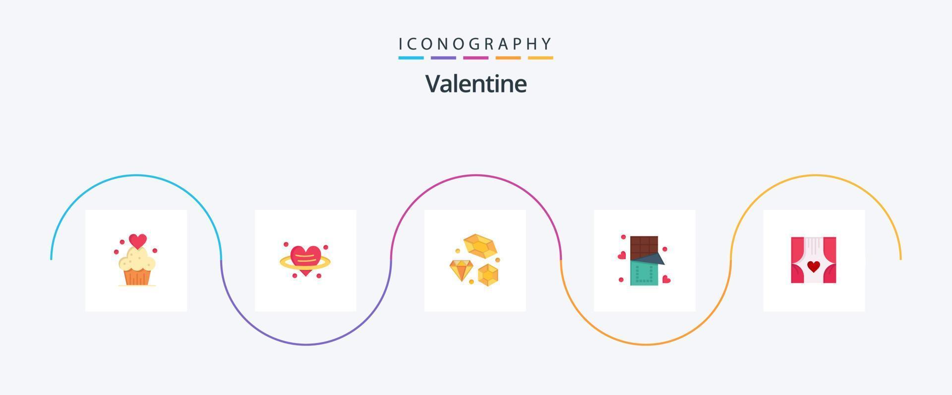 Valentijn vlak 5 icoon pak inclusief diamant. dag. liefde. valentijnskaarten. valentijnsdag dag vector