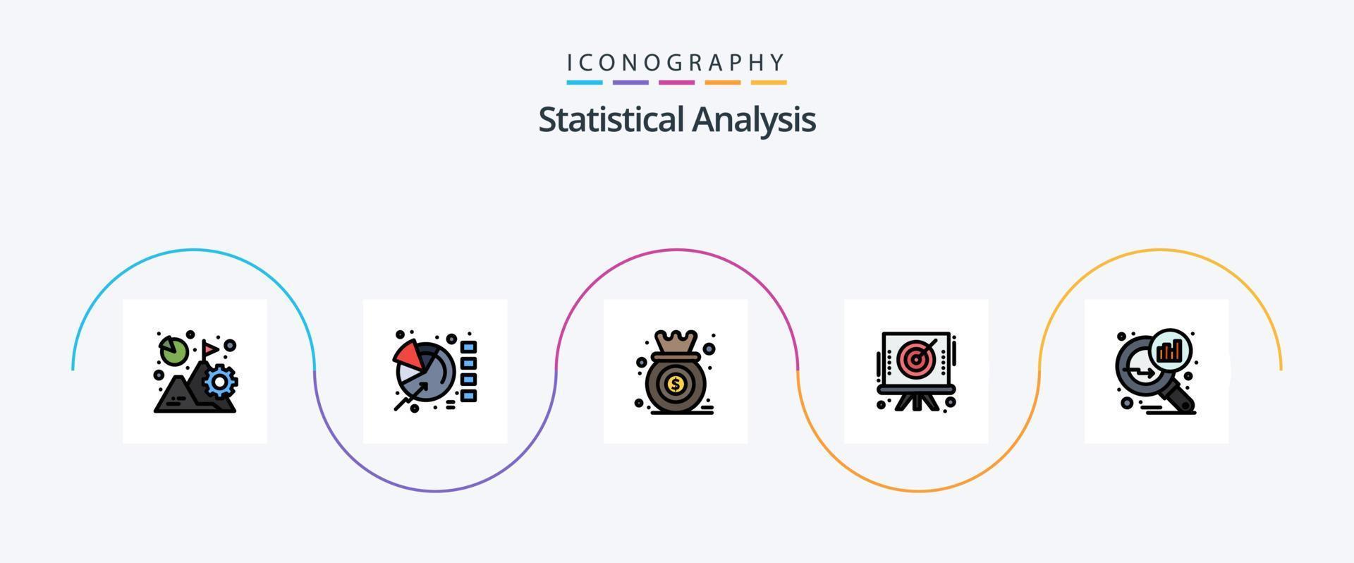 statistisch analyse lijn gevulde vlak 5 icoon pak inclusief doelwit. bord. statistieken. pijl. diagram vector