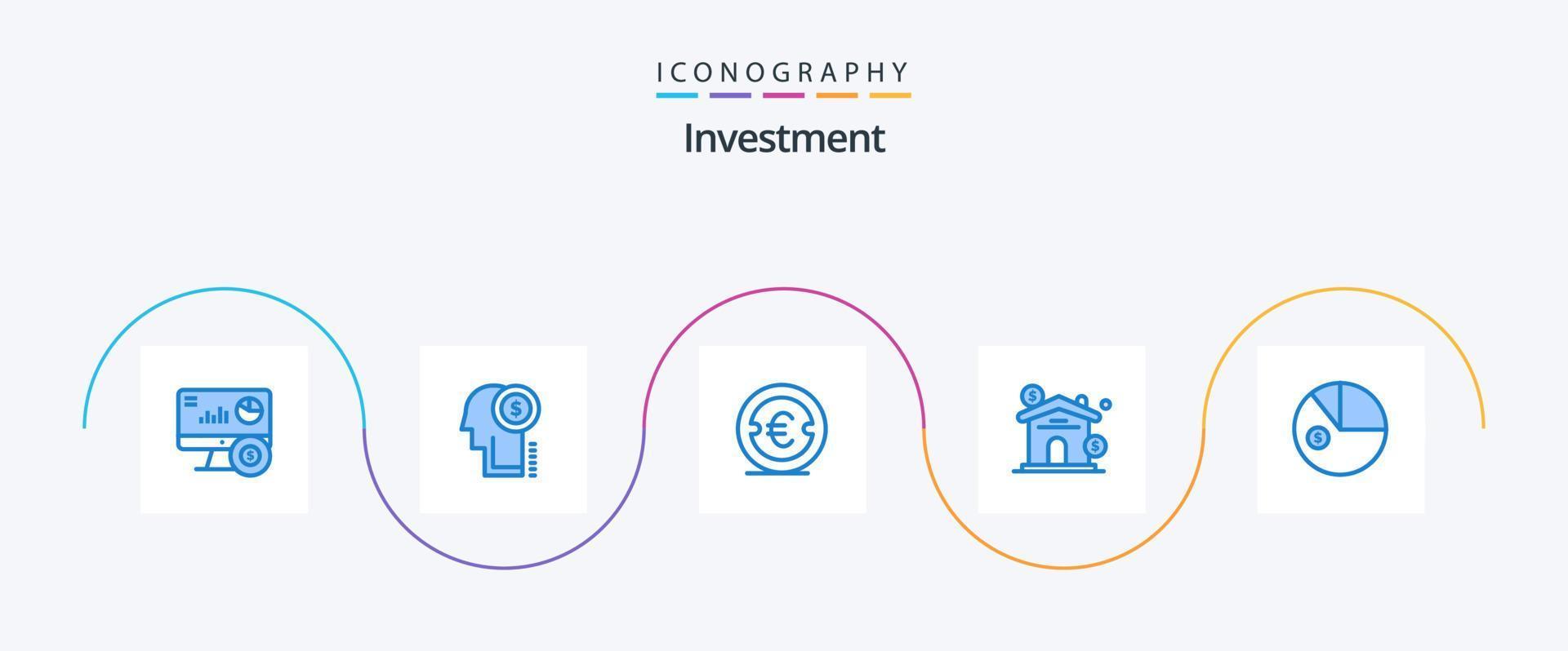 investering blauw 5 icoon pak inclusief analyse. investering. munt. landgoed. geld vector