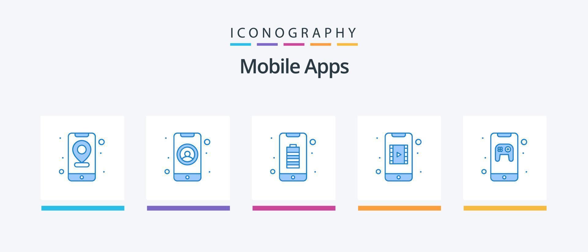 mobiel apps blauw 5 icoon pak inclusief video streamen. video app. Log in. smartphone. vol. creatief pictogrammen ontwerp vector