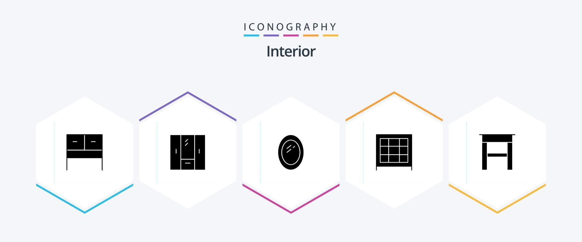 interieur 25 glyph icoon pak inclusief . meubilair. meubilair. bureau. kabinet vector