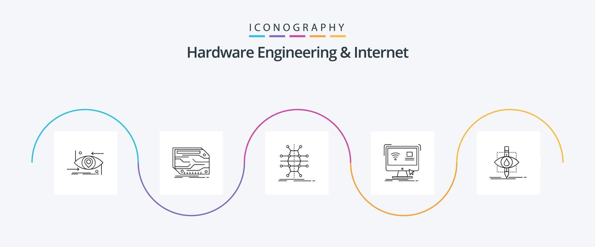 hardware bouwkunde en internet lijn 5 icoon pak inclusief monitor. controle. elektronisch. slim. infrastructuur vector